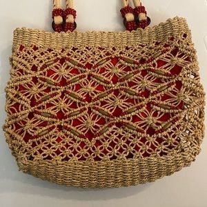 Corn husk bag orange and corn husk color with beads summer spring vacation